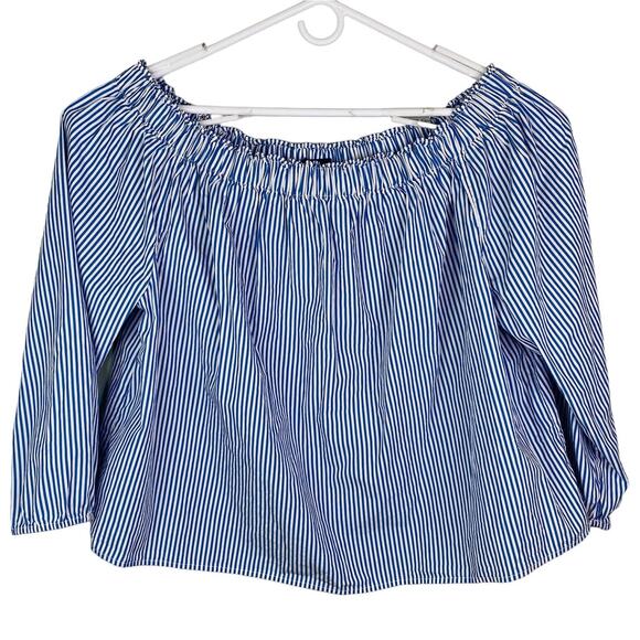 GAP Top XXL Off Shoulder Blue White Striped Lightweight New - Picture 6 of 9